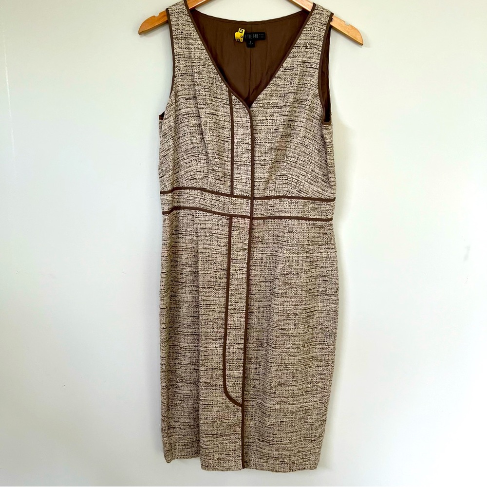 Sleeveless Brown Tweed Sheath Dress